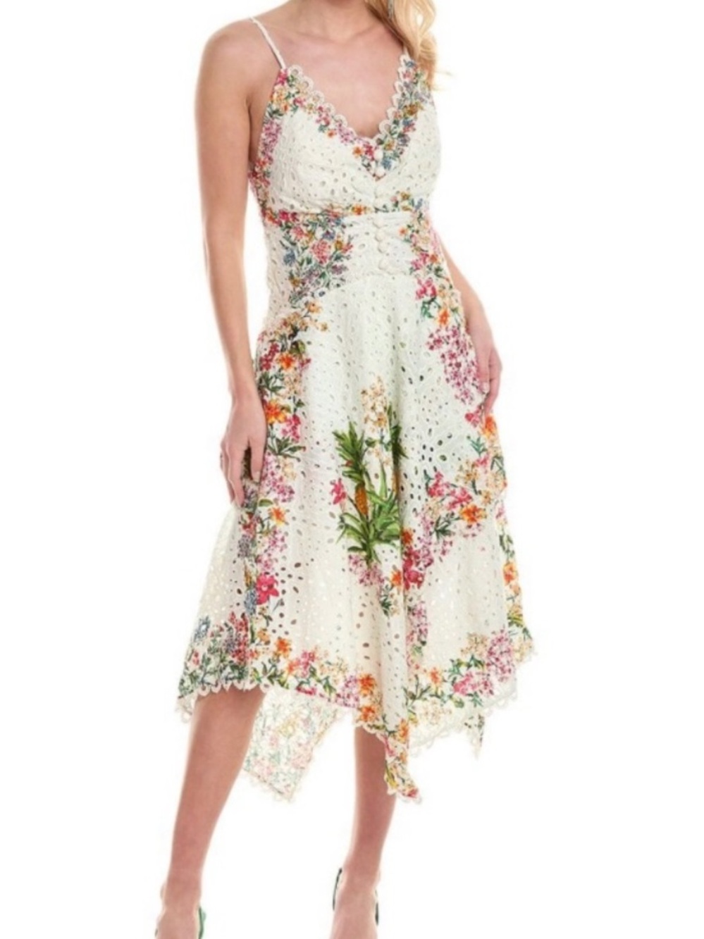 FARM Rio Delicate Forest Scarves Midi Dress S NWT Floral Eyelet Embroidered